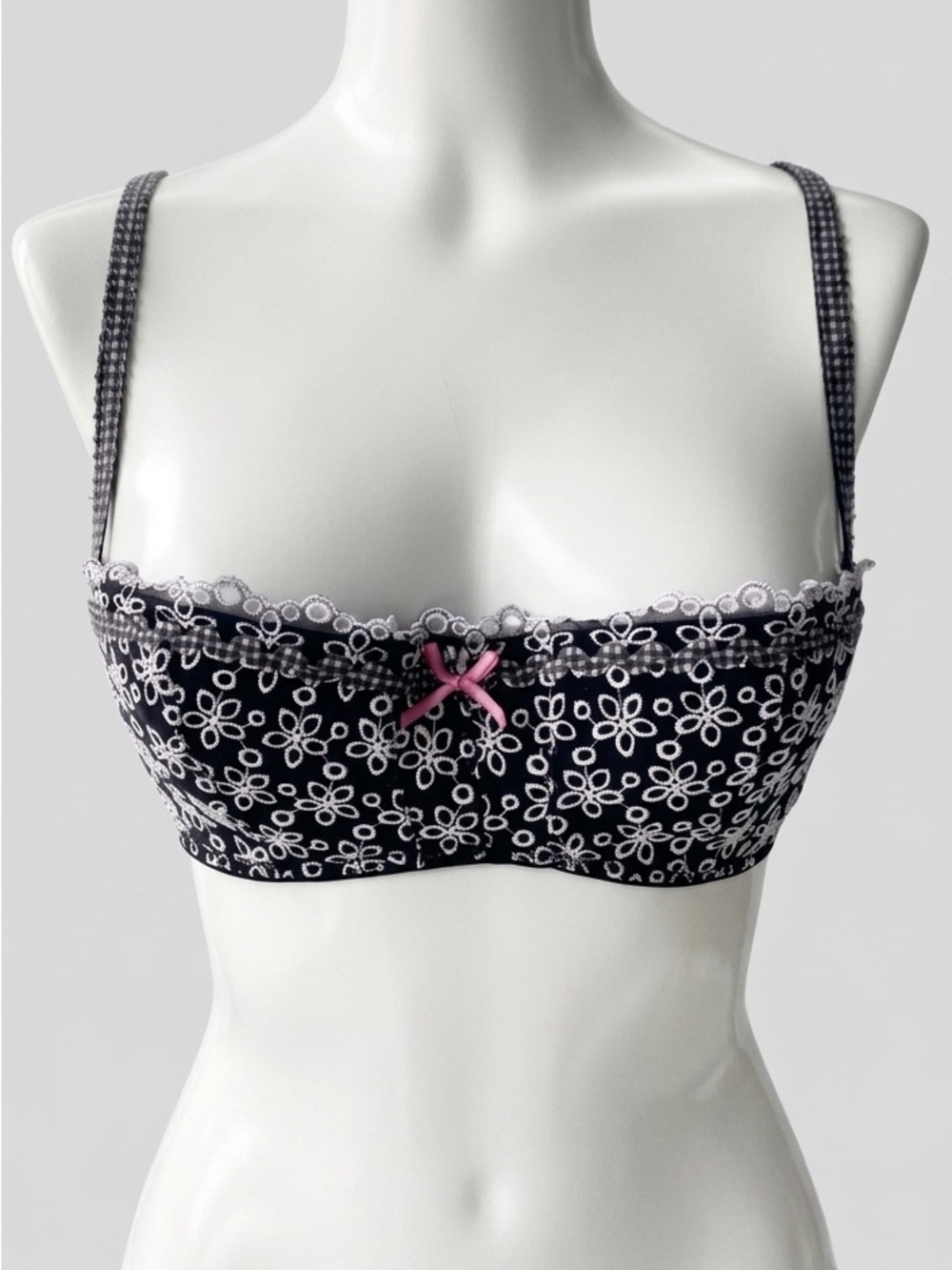 Vintage Chantal Thomass for Victoria’s Secret Black Eyelet Gingham Bra 34C Rare